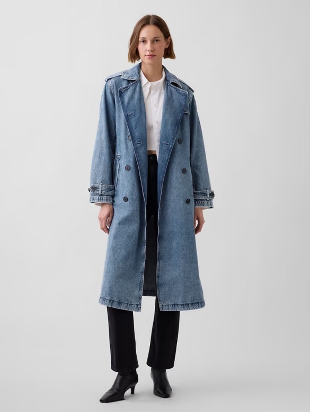 The GAP Longline Icon Denim Trench Jacket Doublebreast Belted